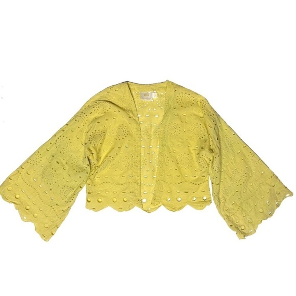 Maeve Anthropologie Yellow Cropped Eyelet Kimono Top One Size Cotton *READ